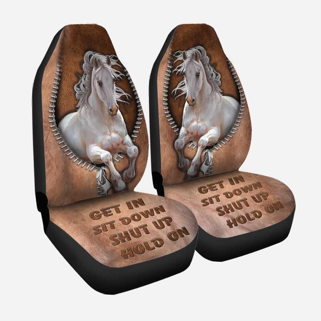 Get In Sit Down Shut Up Hold On - Horse Seat Covers With Leather Pattern Print 1