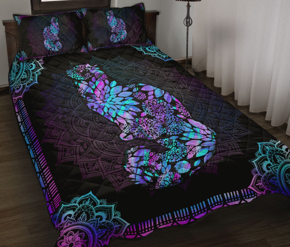 Floral Cat Cat  Quilt Set 0622