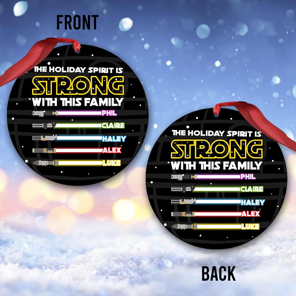 The Holiday Spirit Is Strong With This Family - Personalized Christmas Family Round Aluminium Ornament (Printed On Both Sides)