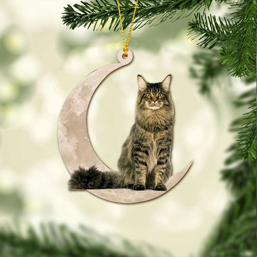Maine Coon Cat Sits On The Moon - Cat Ornament (Printed On Both Sides) 1022
