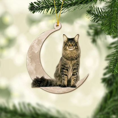 Maine Coon Cat Sits On The Moon - Cat Ornament (Printed On Both Sides) 1022