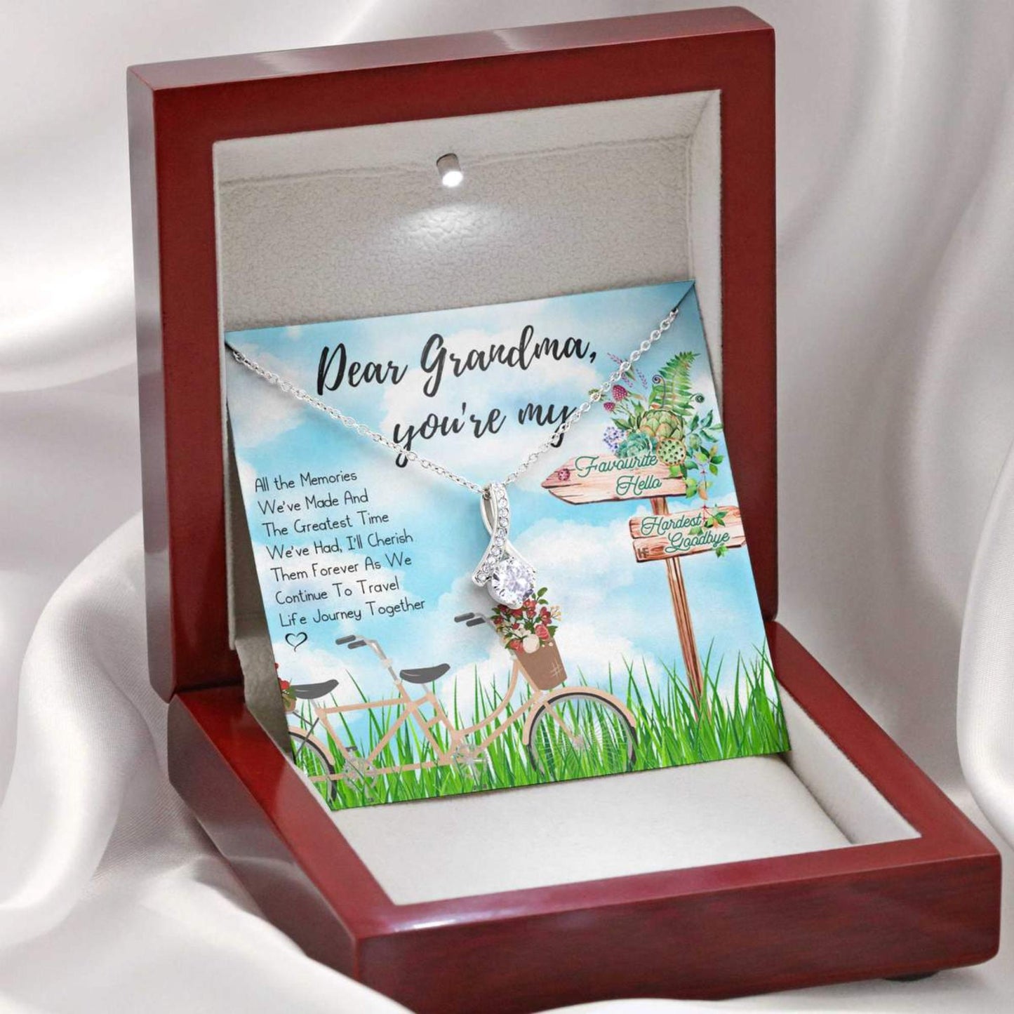 Vintage Gift For Your Beloved Grandma On Mother's Day With Bicycle - Grandma Petite Ribbon Necklace 0921