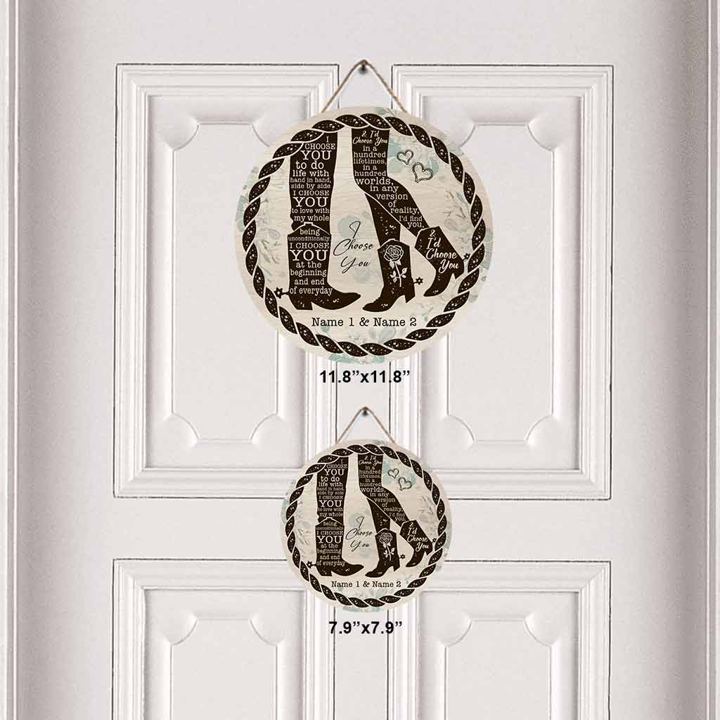 I Choose You - Personalized Couple Horse Round Wood Sign