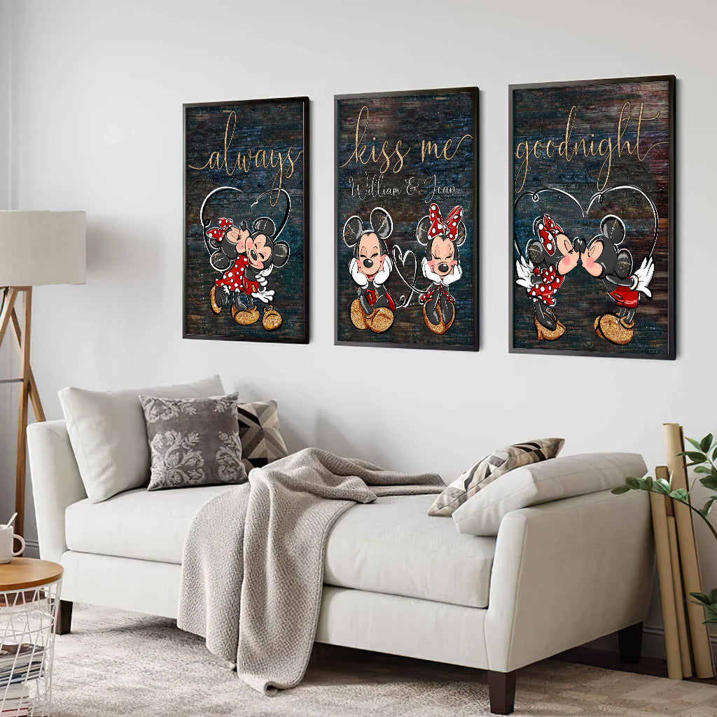 Always Kiss Me Goodnight - Personalized Couple Mouse Poster & Canvas Set