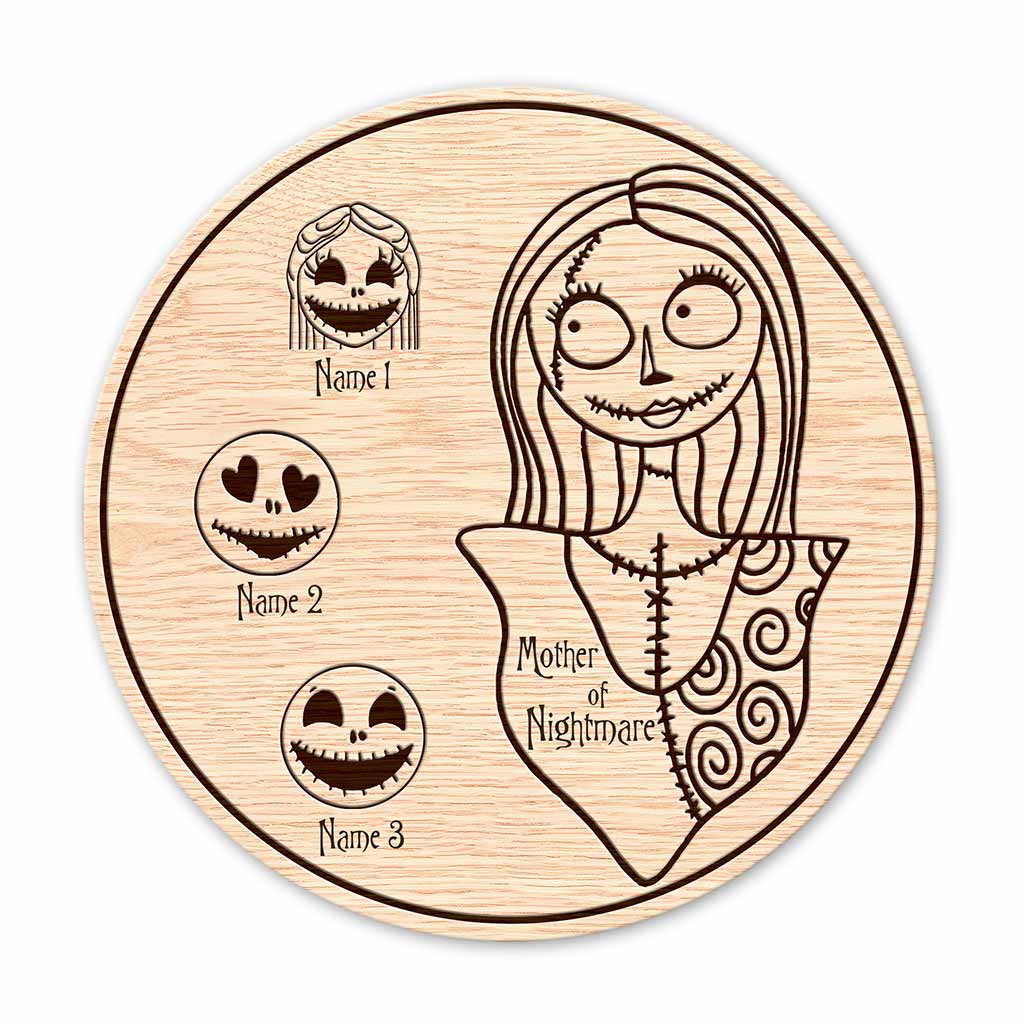 Mother Of Nightmare - Personalized Mother's Day Nightmare Round Wood Sign With 3D Pattern Print