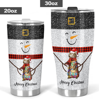 Meowy Christmas Faux Glitter Print Cat Tumbler 0622