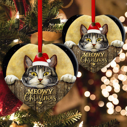 Peaking Cat Meowy Christmas - Cat Ornament (Printed On Both Sides) 1022