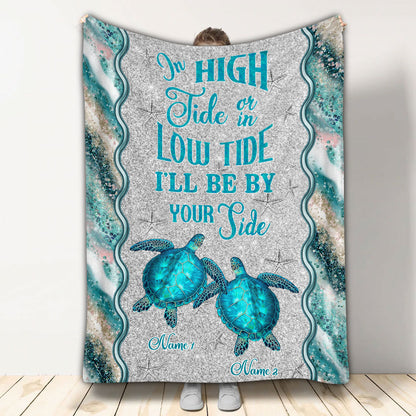 In High Tide - Personalized Couple Turtle Blanket