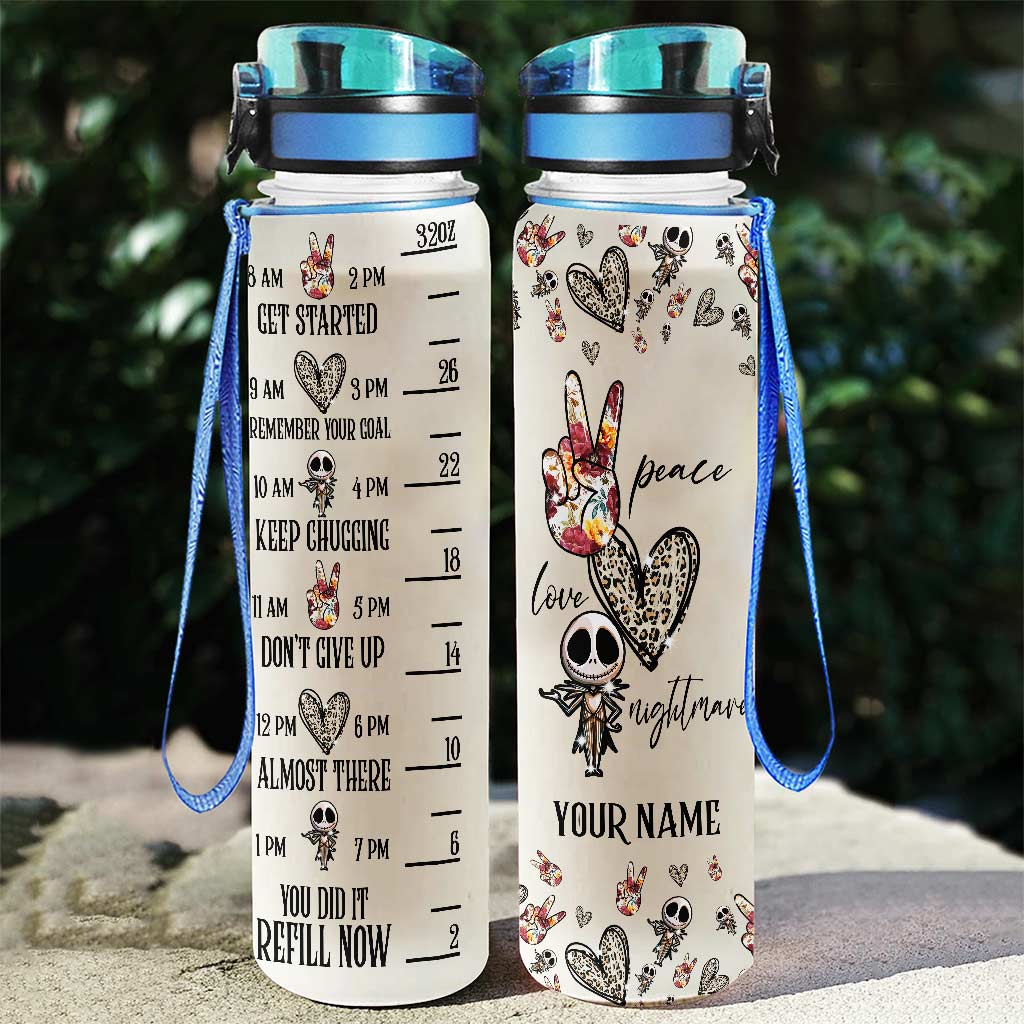 Peace Love Nightmare - Personalized Nightmare Water Tracker Bottle