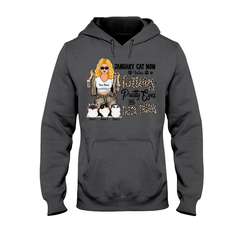 Cat Mom With Tattoos Pretty Eyes And Thick Thighs - Personalized Mother's Day Cat T-shirt and Hoodie