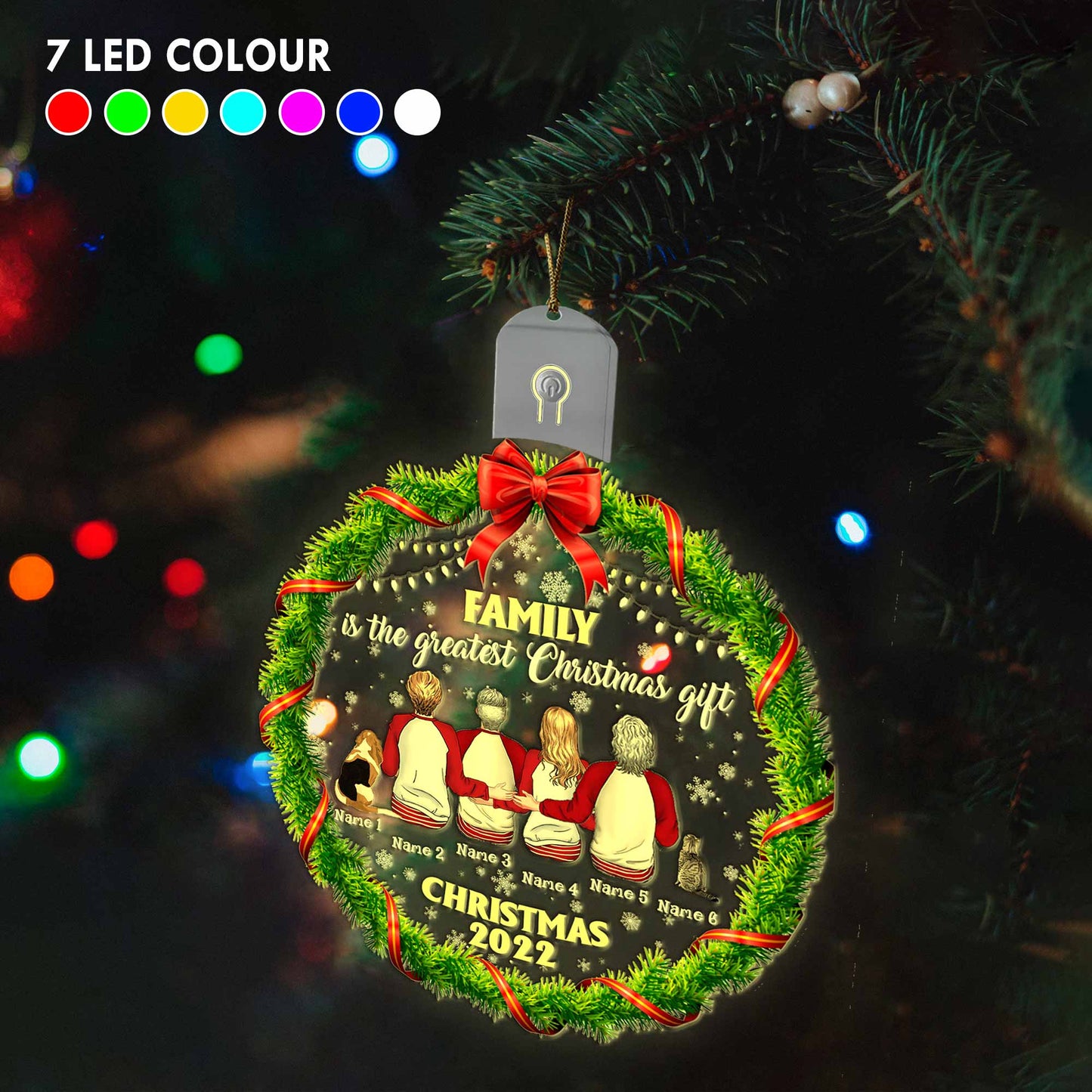 Family Is The Greatest Christmas Gift - Personalized Christmas Family Round Led Acrylic Ornament