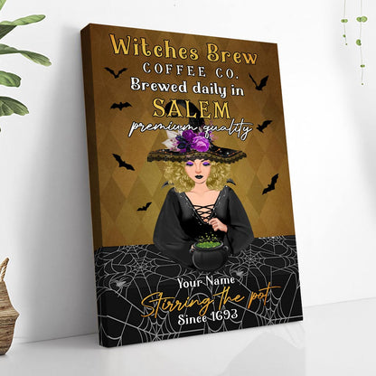Witches Brew Coffee Co. - Personalized Halloween Witch Canvas And Poster