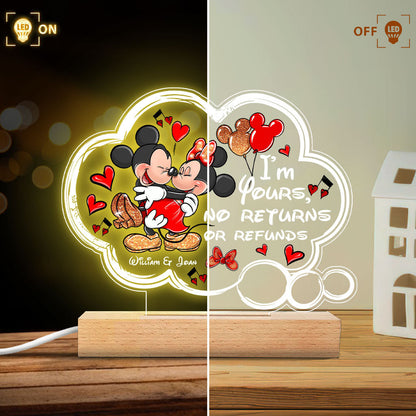 I'm Yours No Returns Or Refunds - Personalized Couple Mouse Shaped Plaque Light Base