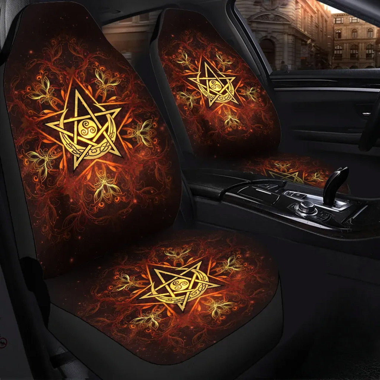Celtic Wicca Celtic Triskelion Pentagram Moon-  Witch Seat Covers 0822
