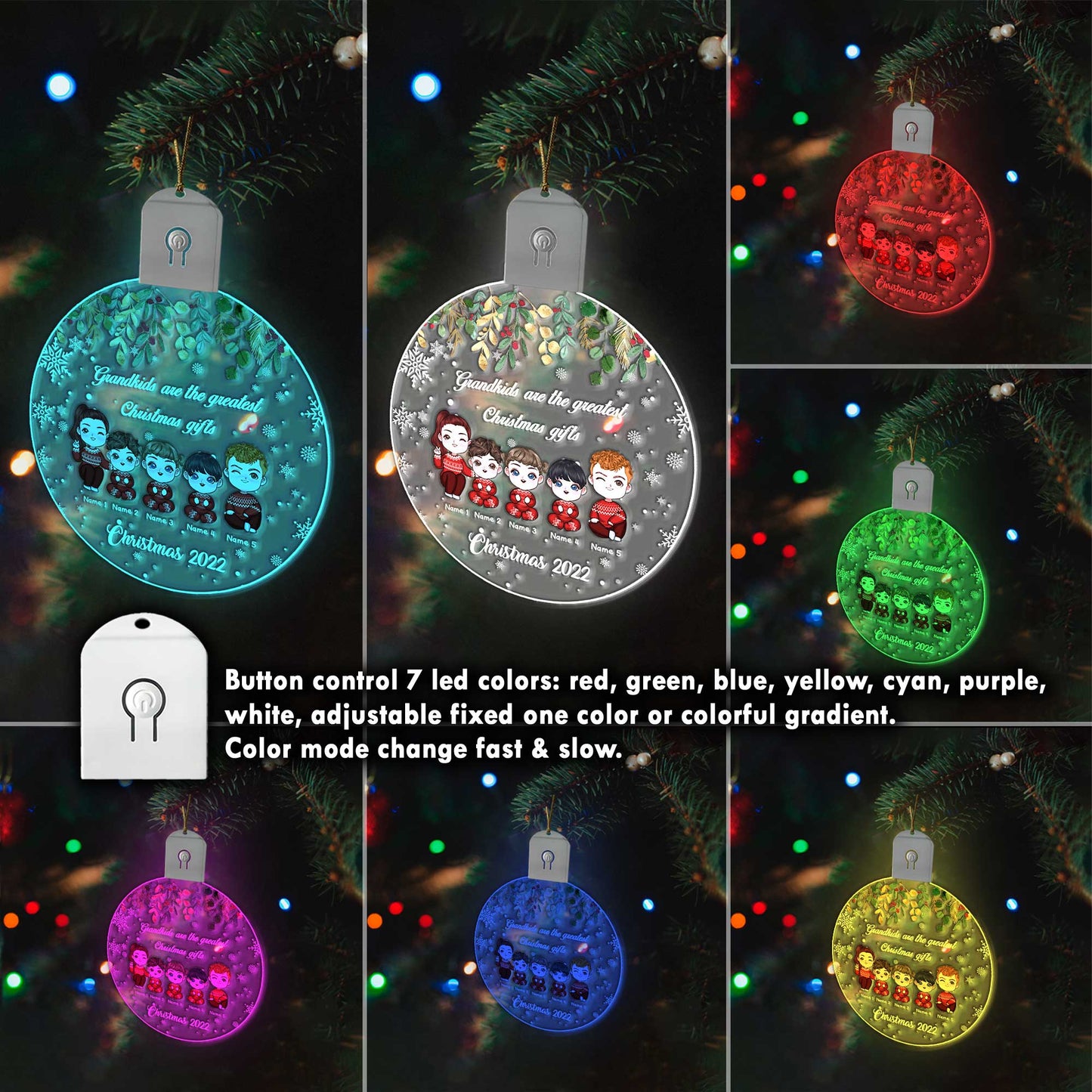 Grandkids Are The Greatest Christmas Gift - Personalized Grandma Round Led Acrylic Ornament