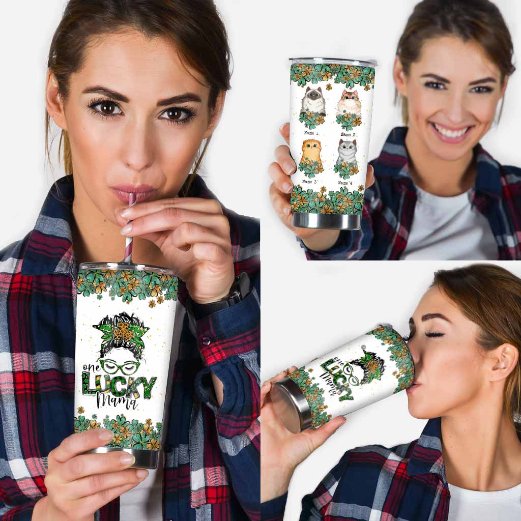 One Lucky Mama - Personalized Patrick's Day Cat Tumbler