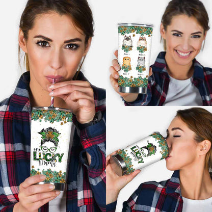 One Lucky Mama - Personalized Patrick's Day Cat Tumbler