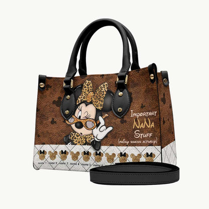 Important Nana Stuff - Personalized Grandma Leather Handbag