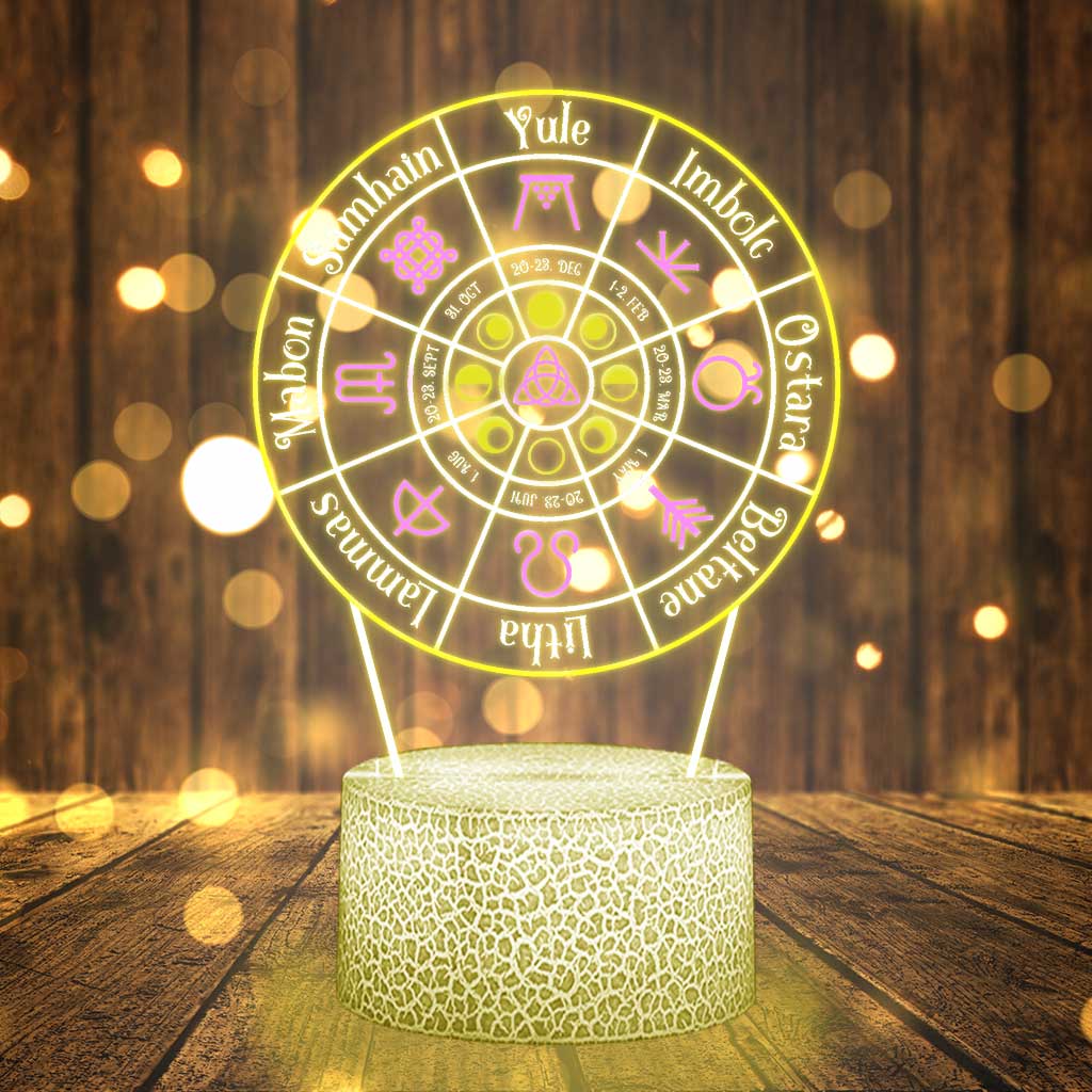 Wheel Of The Year Wicca - Witch Shaped Plaque Light Base