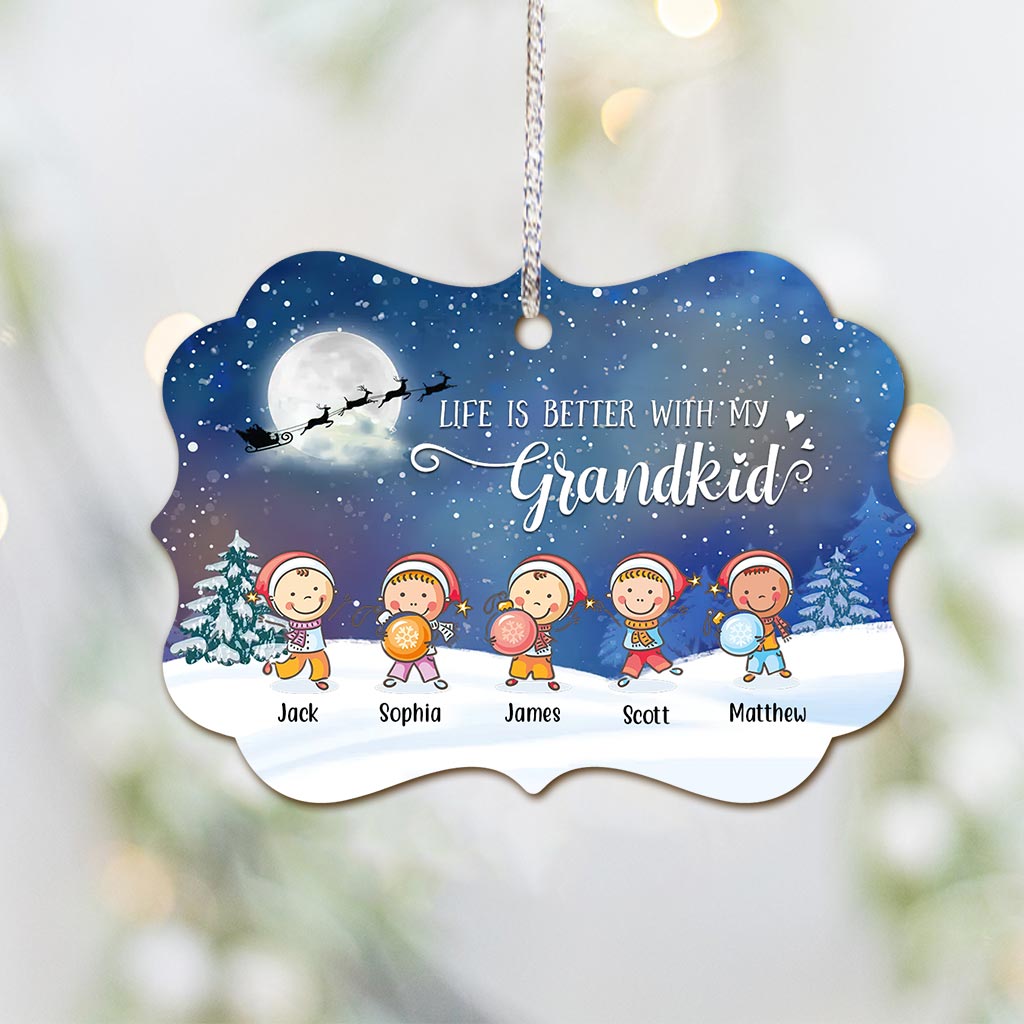 Life is Better With Grandkids - Personalized Christmas Grandma Ornament (Printed On Both Sides)