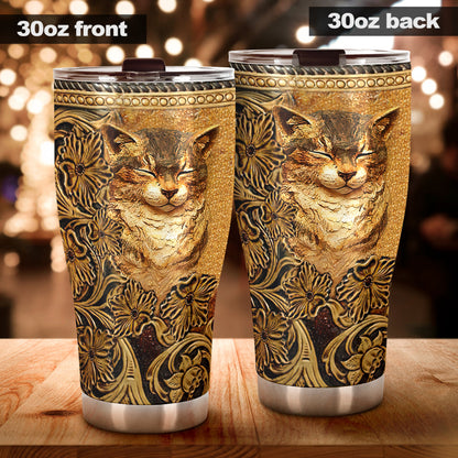 Cat Tumbler With Leather Pattern Print 0622