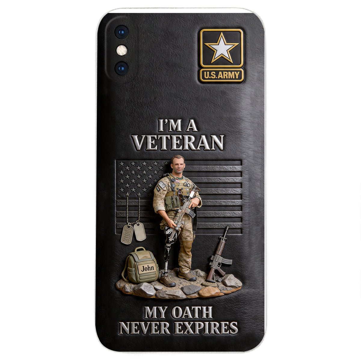 Military Hero - Personalized Veteran 3D Embossed Leather Phone Case