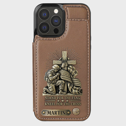 Kneel For The Cross - Personalized Veteran Wallet Phone Case
