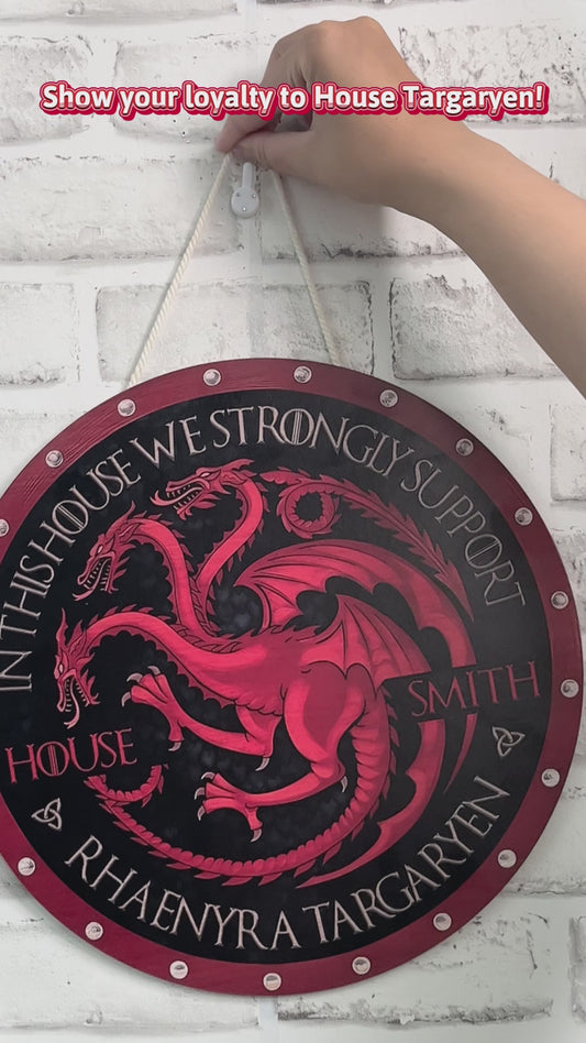 Team Black - Personalized Thrones Game Round Wood Sign