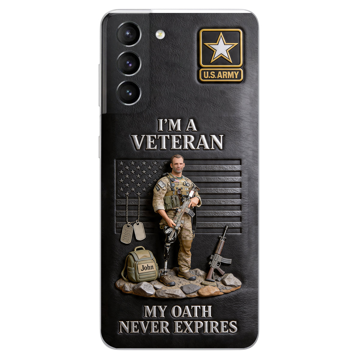 Military Hero - Personalized Veteran 3D Embossed Leather Phone Case