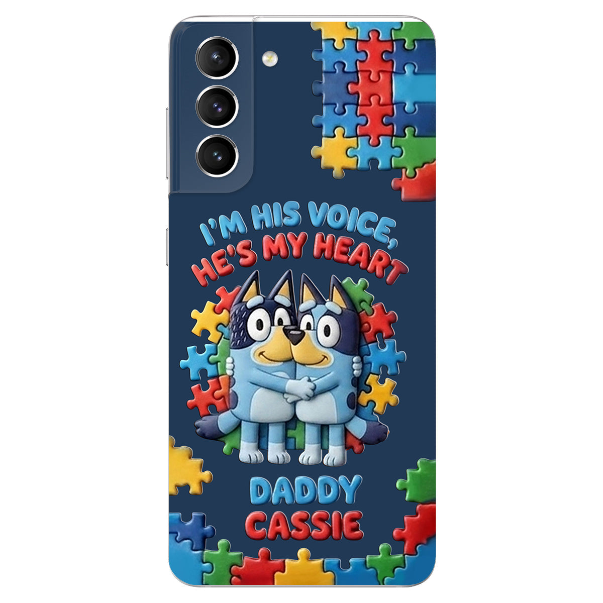 I'm His Voice - Personalized Autism Awareness 3D Embossed Leather Phone Case