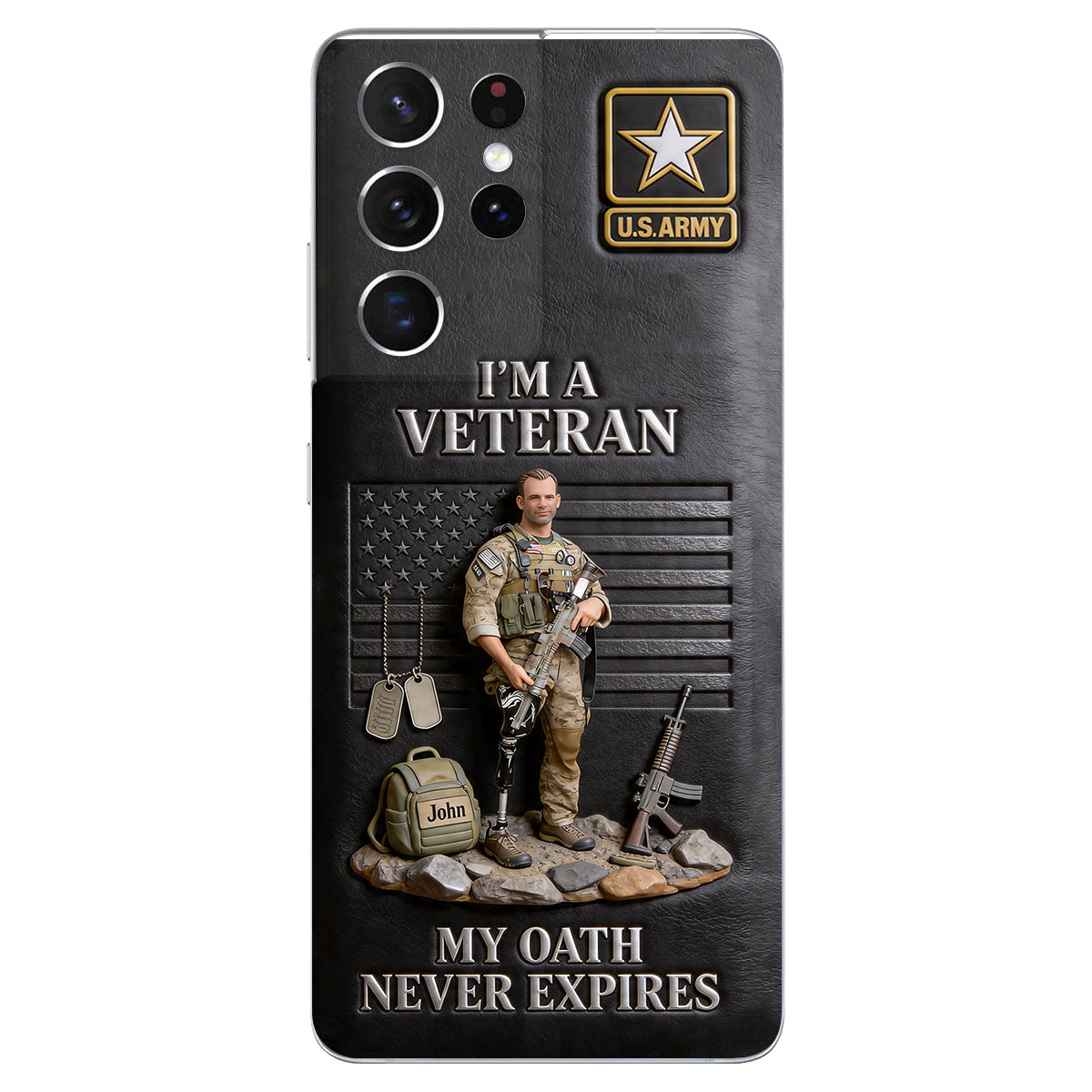 Military Hero - Personalized Veteran 3D Embossed Leather Phone Case