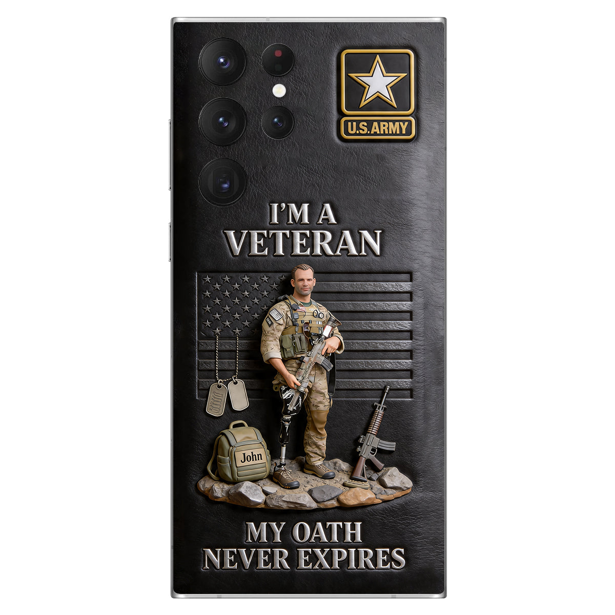 Military Hero - Personalized Veteran 3D Embossed Leather Phone Case