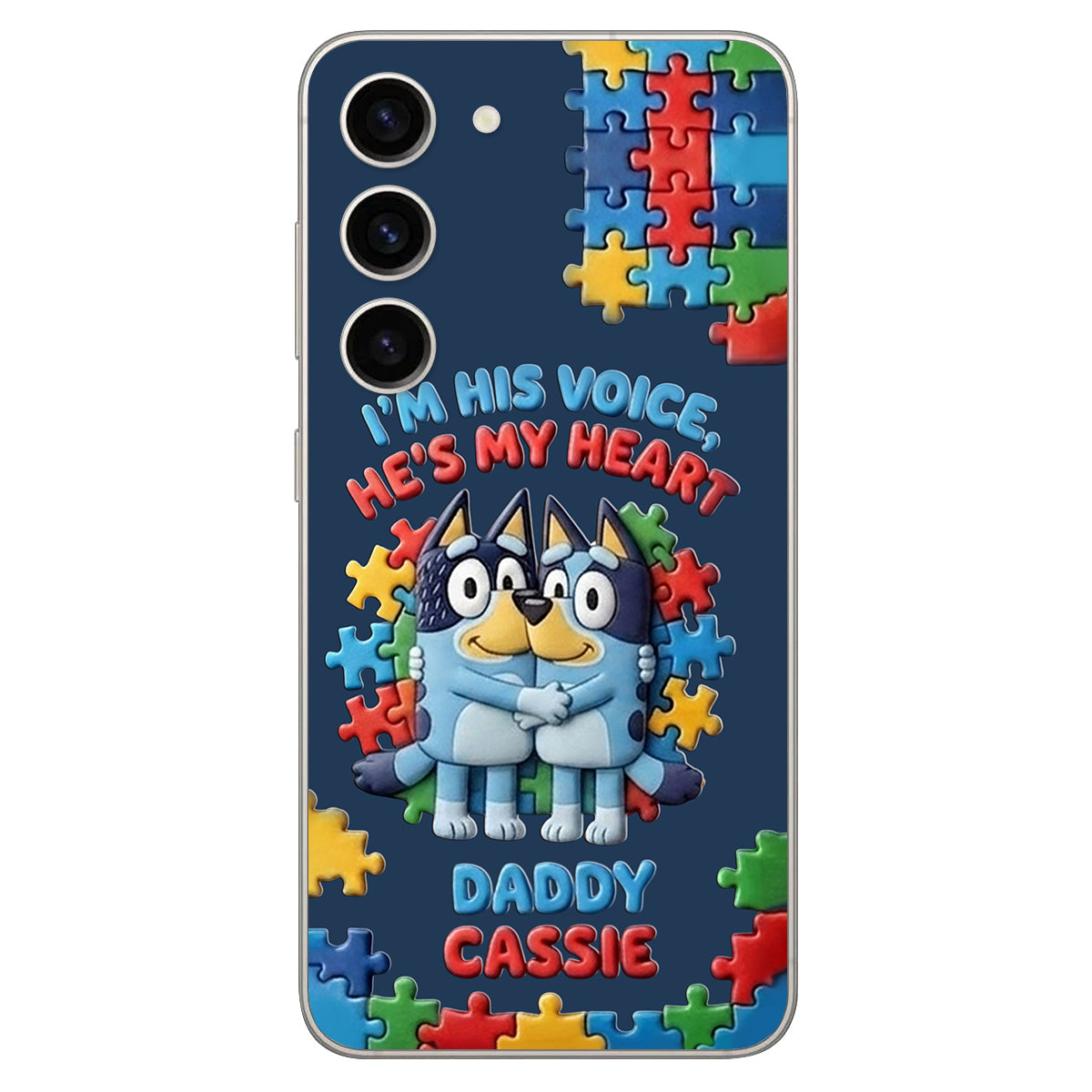 I'm His Voice - Personalized Autism Awareness 3D Embossed Leather Phone Case