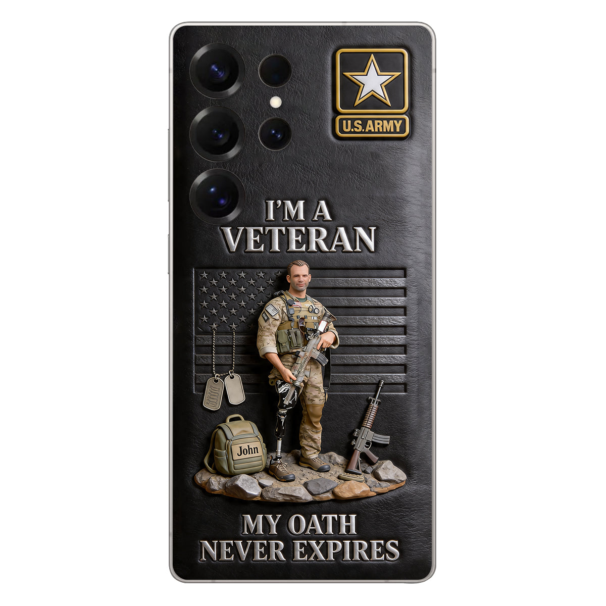 Military Hero - Personalized Veteran 3D Embossed Leather Phone Case