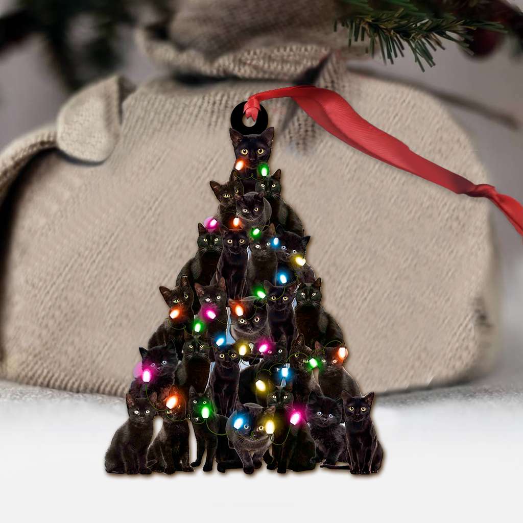 Black Cat Christmas Tree - Cat Ornament (Printed On Both Sides) 1022