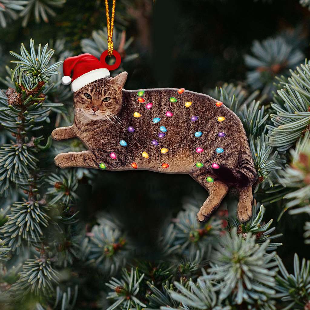 Tabby Cat And Christmas Light Lovely - Cat Ornament (Printed On Both Sides) 1122