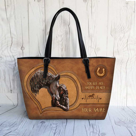 You're My Happy Place - Personalized Horse Leather Bag