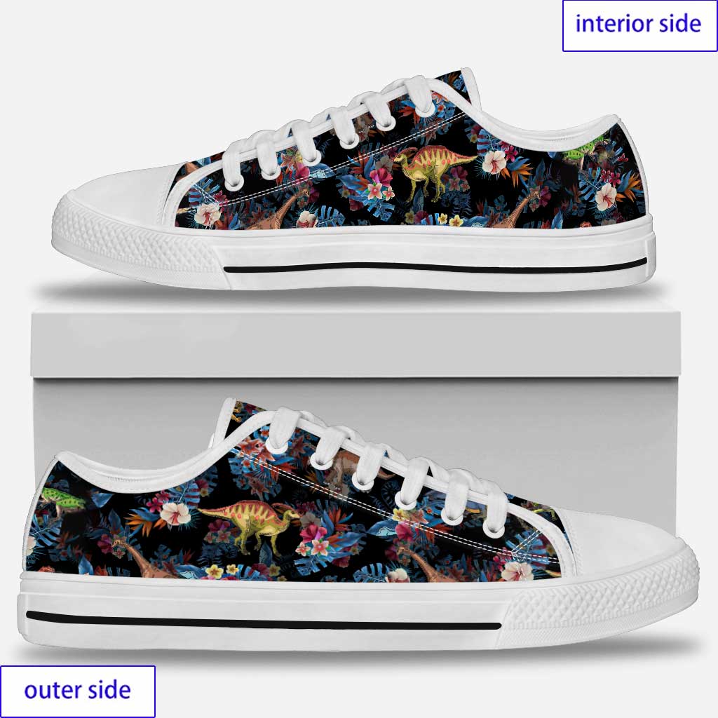 Tropical Dinosaurs Pattern - Dinosaur Low Top Shoes