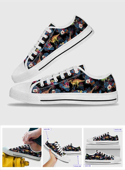 Tropical Dinosaurs Pattern - Dinosaur Low Top Shoes