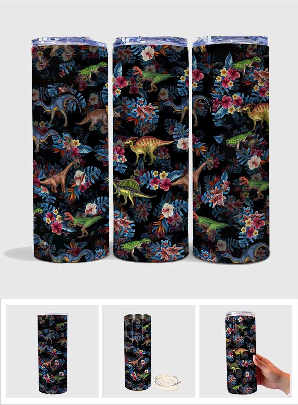 Tropical Dinosaurs Pattern - Dinosaur Skinny Tumbler