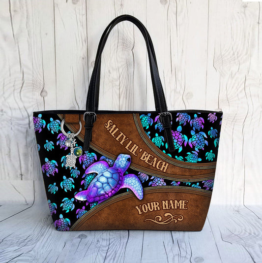 Salty Lil' Beach - Personalized Turtle Leather Bag