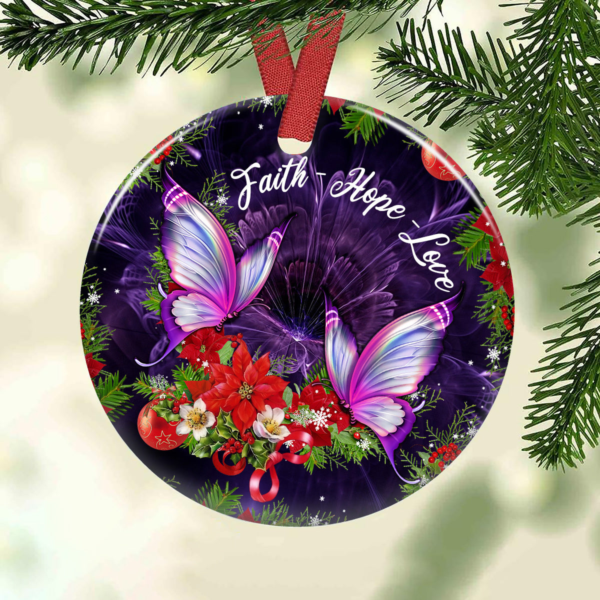 Butterfly Faith Love Hope - Christian Ornament (Printed On Both Sides) 1022