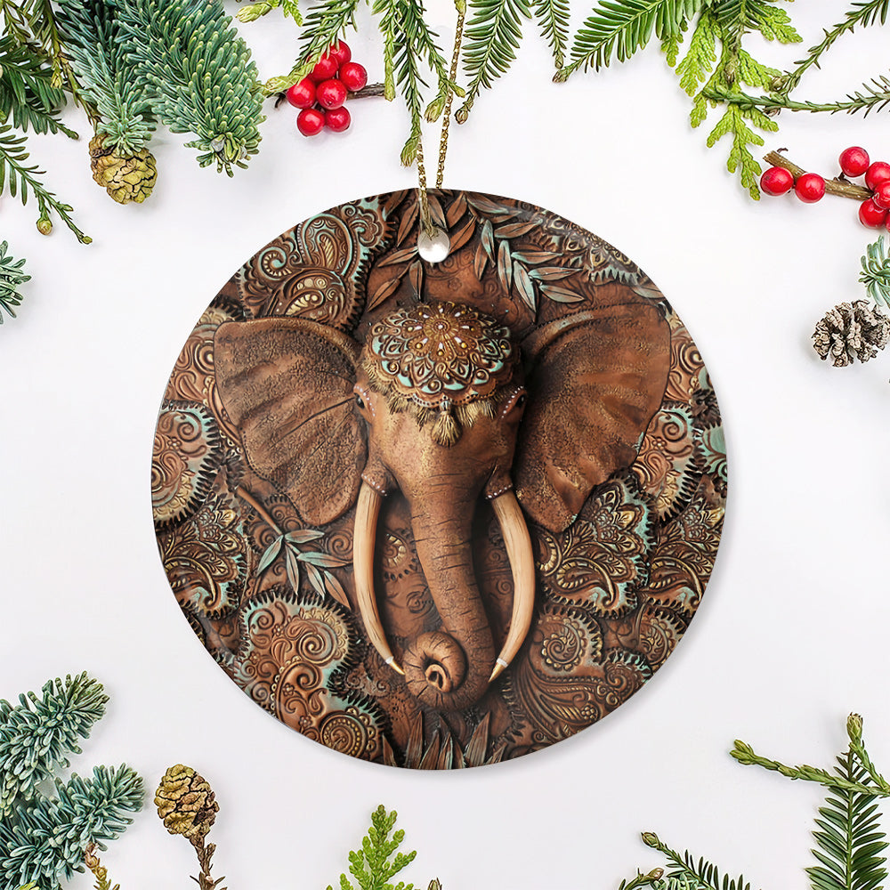 Elephant Mandala - Elephant Ornament (Printed On Both Sides) 1122