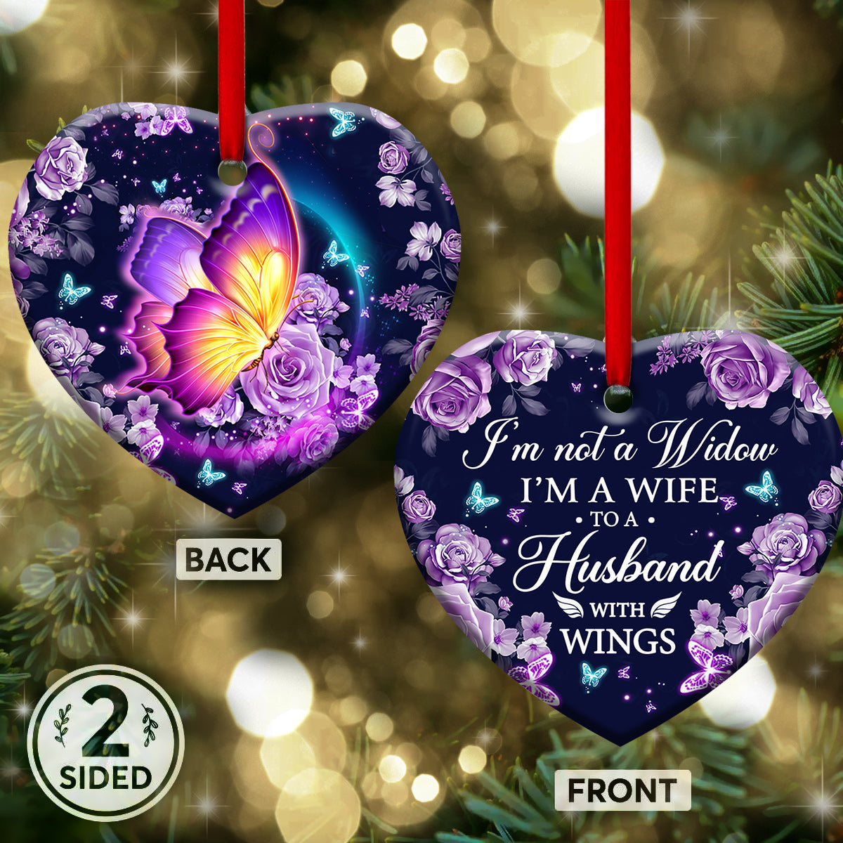 Butterfly Lover I'm Not A Window I'm A Wife To A Husband With Wings - Memorial Ornament (Printed On Both Sides) 1022