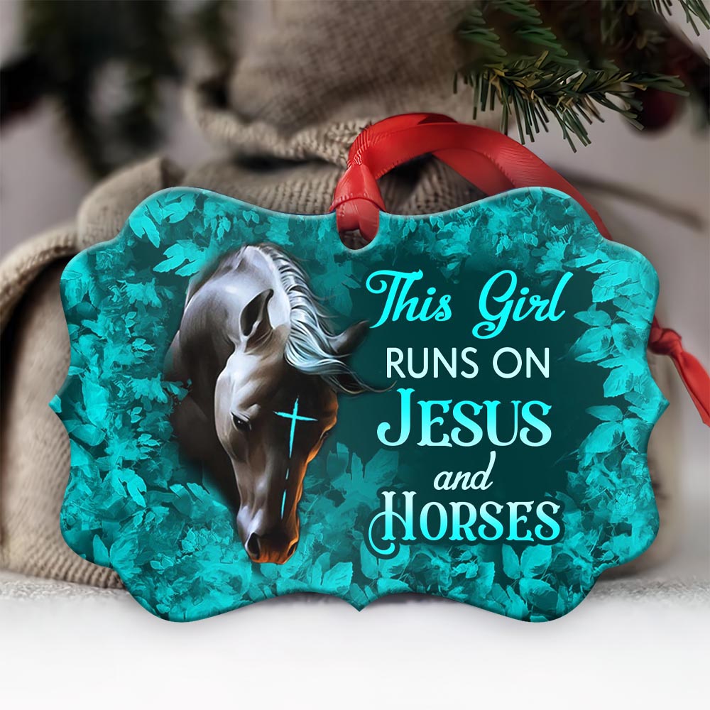 This Girl Runs On Jesus And Horses - Horse Ornament (Printed On Both Sides) 1022