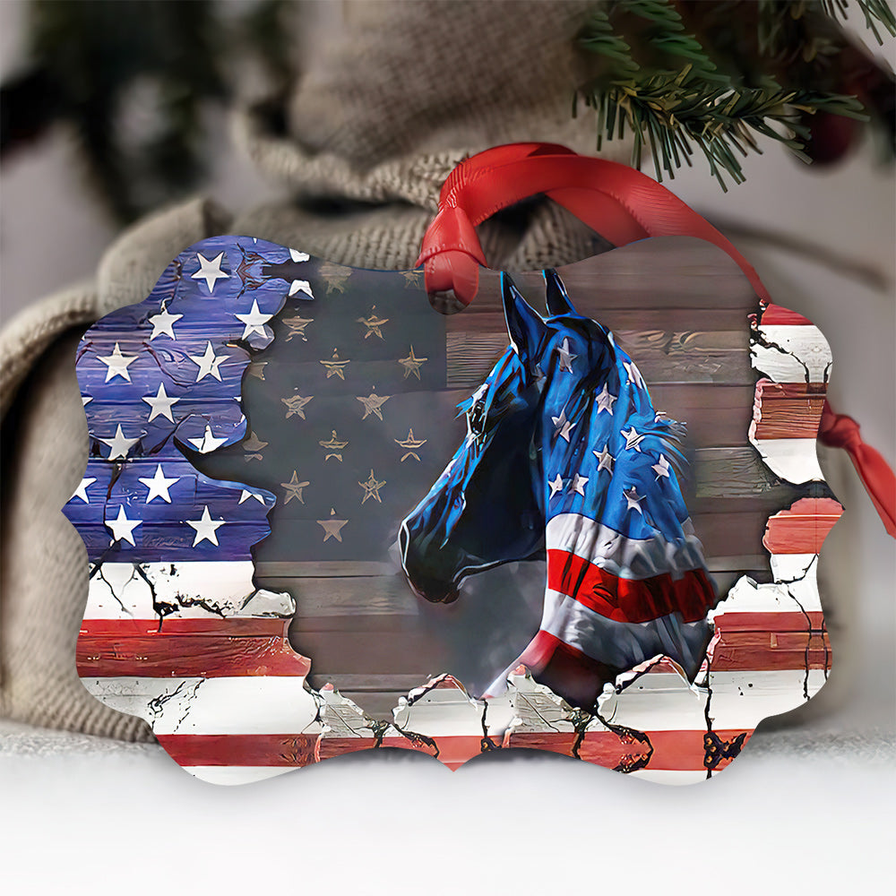 Horse American Flag - Horse Ornament (Printed On Both Sides) 1022
