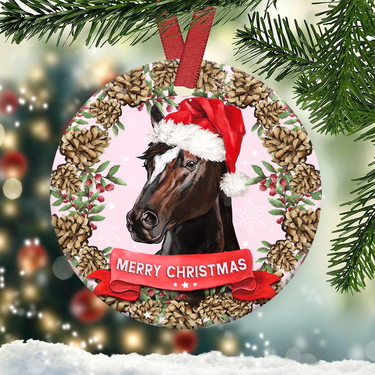 Horse Merry Christmas - Horse Ornament (Printed On Both Sides) 1022