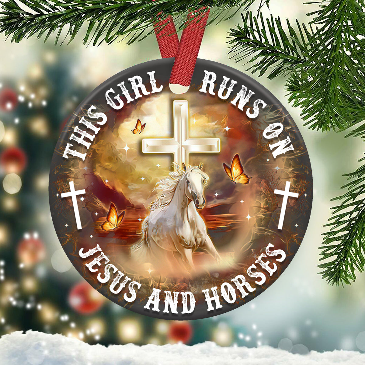 This Girl Runs On Jesus And Horses - Horse Ornament (Printed On Both Sides) 1022