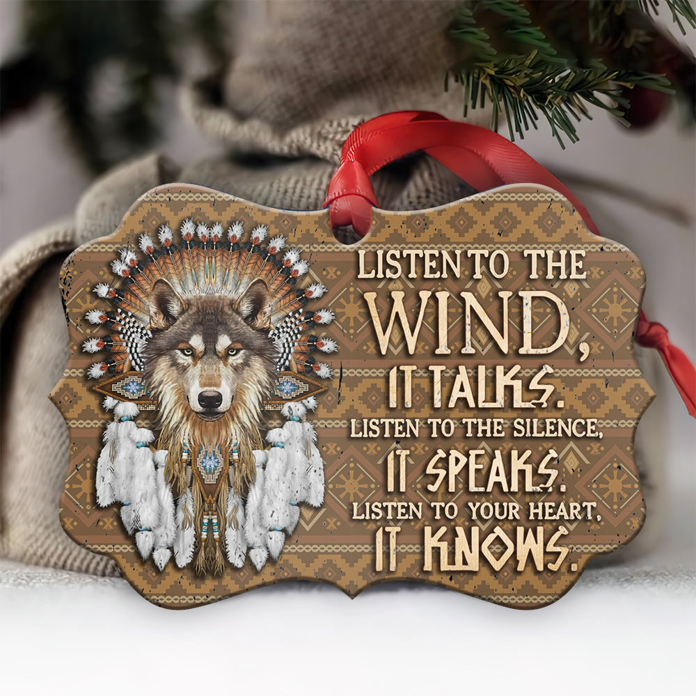 Wolf Native American Listen To The Wind American Indian - Medallion Aluminium Ornament (Printed On Both Sides) 1122