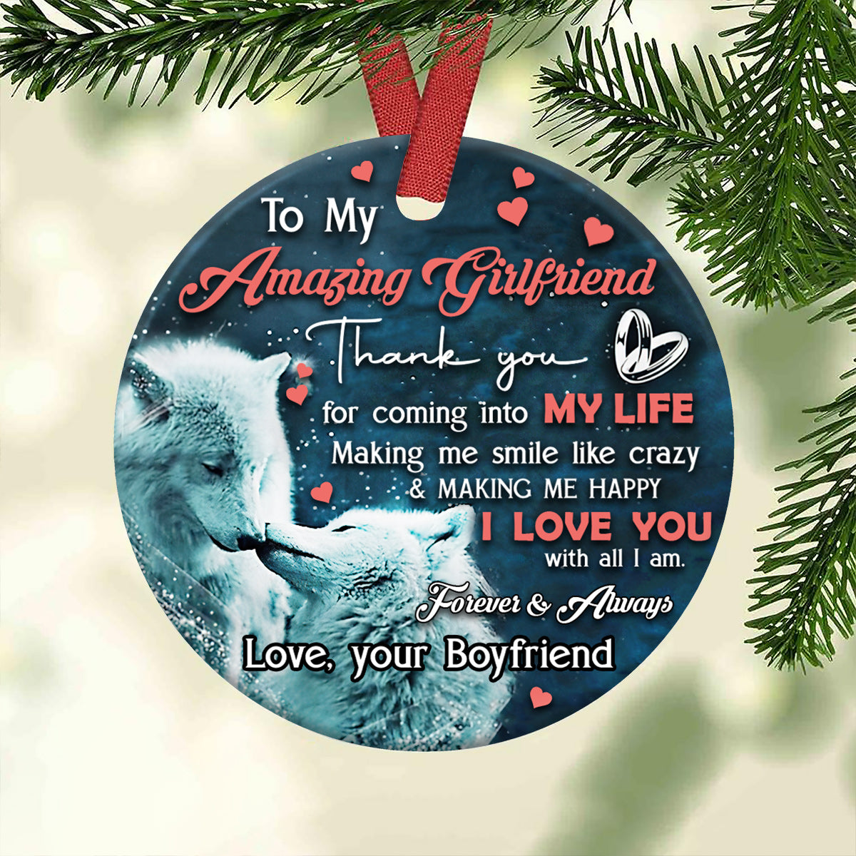 Wolf Couple To My Amazing Girlfriend I Love You Wolf - Round Aluminium Ornament (Printed On Both Sides) 1122